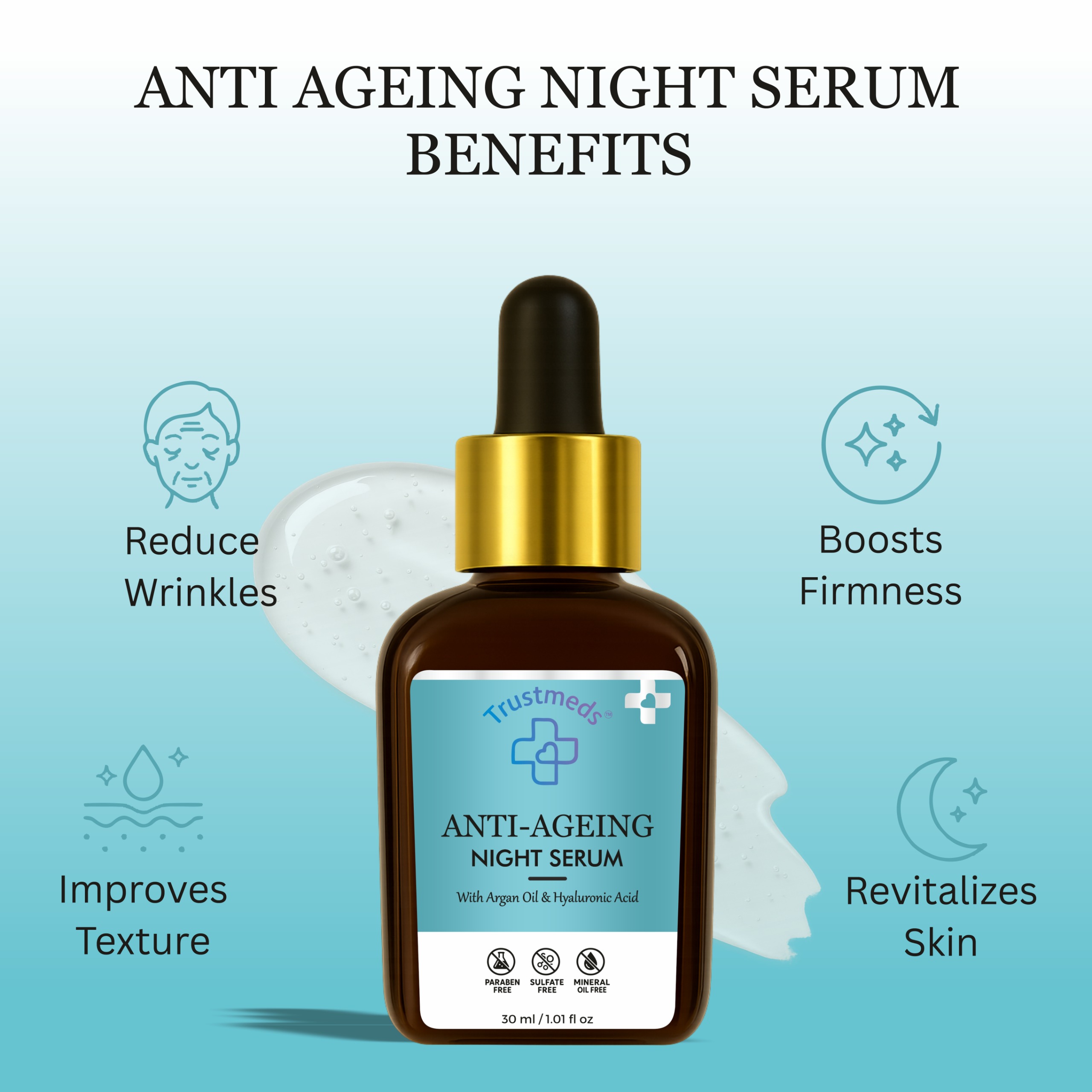 Trustmeds Anti-Ageing Night Serum with Argan Oil & Hyaluronic Acid view 7